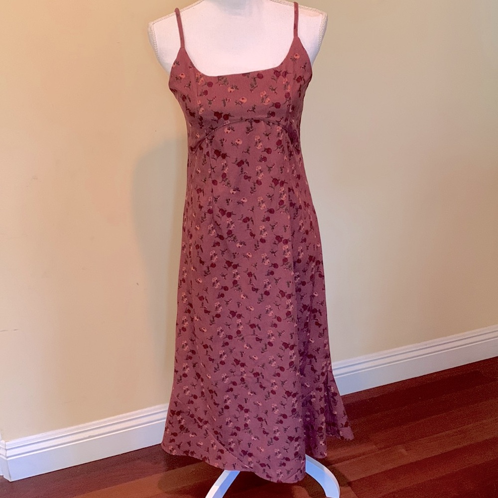 Floral Corduroy Midi Dress Adjustable Straps Coquette Party Event
